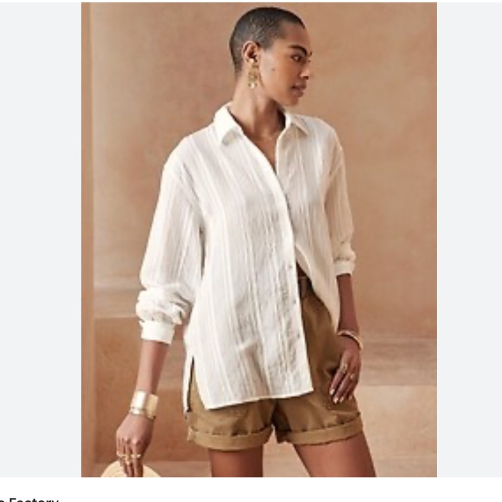 BANANA REPUBLIC OVERSIZED BEIGE GAUZE STRIPED SHIRT